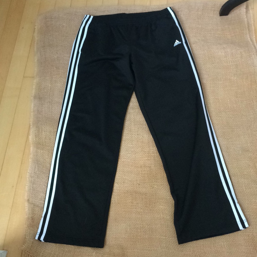 Adidas black 3 stripe white L elastic waist pants